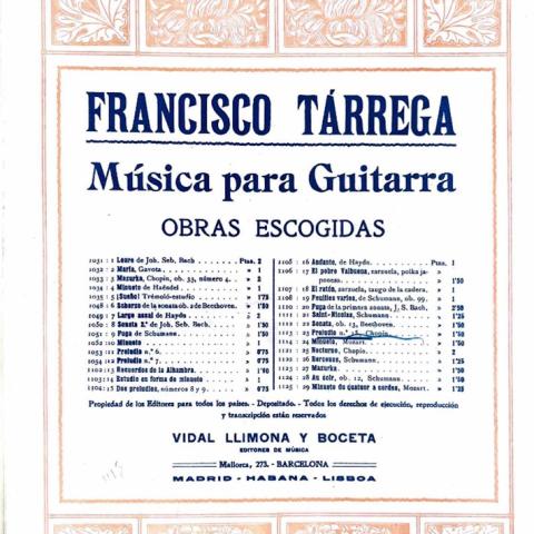 Table of contents, Fransisco Tárrega’s transcribed works for the guitar, Vahdah-Bickford Collection, Box 73, Folder 63