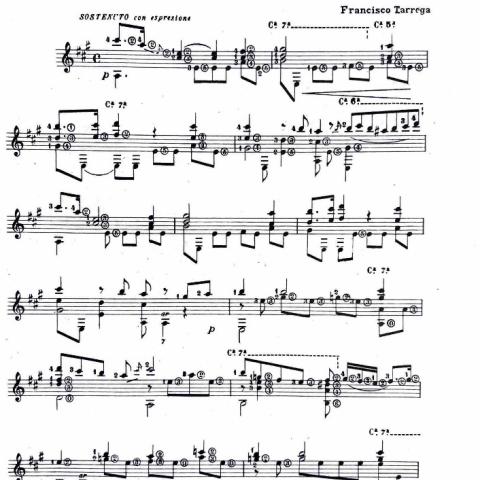 Chopin “Raindrop” Prelude Pg.1, guitar transcription by Francisco Tárrega, Vahdah-Bickford Collection, Box 73, Folder 63