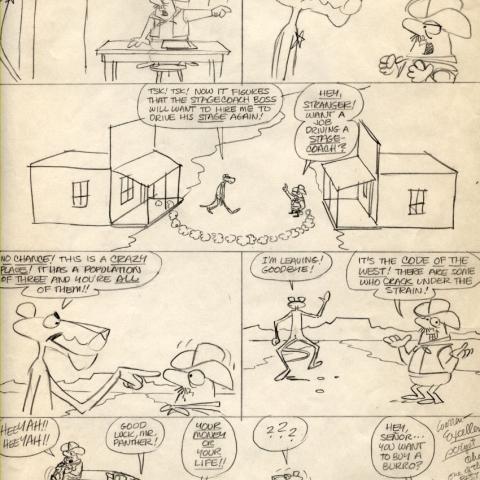 Pencil sketch of a Pink Panther comic
