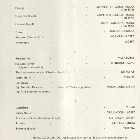 Maria Luisa Anido at Wigmore Hall (verso), 1952
