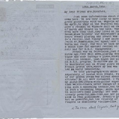 Letter from Boris Perrott to Vahdah Olcott-Bickford, 1952