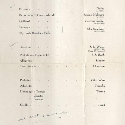 Julian Bream at Wigmore Hall (verso), 1952