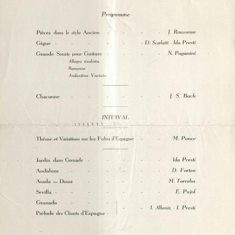 Ida Presti at Wigmore Hall (verso), 1952 