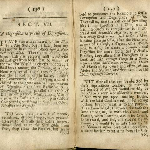 Section VII, "A Digression in Praise of Digressions," Jonathan Swift, A Tale of a Tub... 