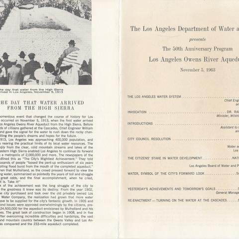 Program commemorating the 50th anniversary of the Los Angeles Aqueduct