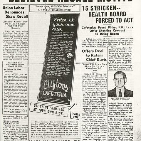 Clifton 'Food Poison' Probe Believed Recall Motive, in Progressive Digest, April 4, 1938.