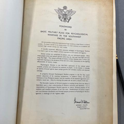Title page explaining the U.S. Military's plan for psychological warfare in the Southwest Pacific Area, ca. 1941-1945, Psychological Warfare Branch Scrapbook