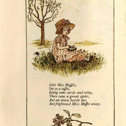 Little Miss Muffet, in Mother Goose or The Old Nursery Rhymes, 1881