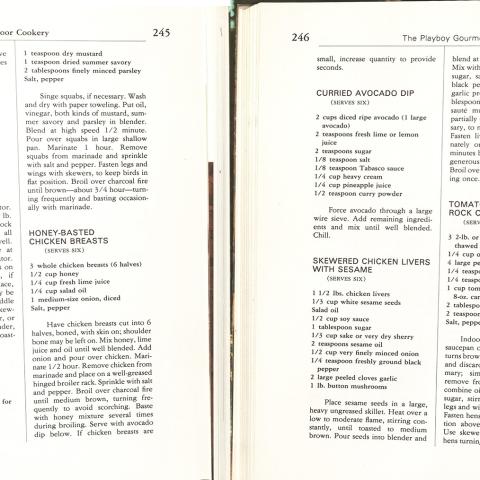 Page 245 & 246, Honey-Basted Chicken Breasts, The Playboy gourmet, by Thomas Bario, 1972, TX715 .M334 1972