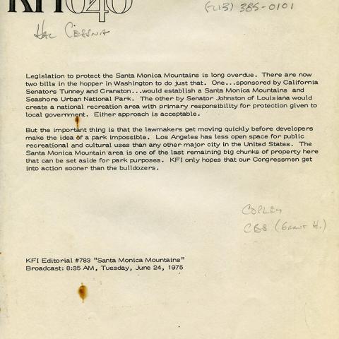 Radio station, KFI640, editorial memo