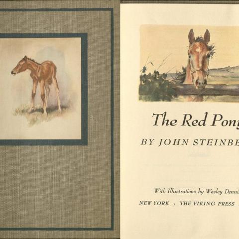 Hardback front cover and title page, The Red Pony...