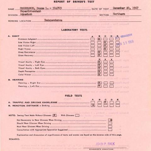 Report of Driver's Test, 1967
