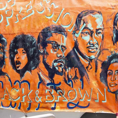 Mural of activists that reads "Resist Oppression, Black & Brown” Sunland-Tujunga, 2020, KRT.D.B1.14.3703