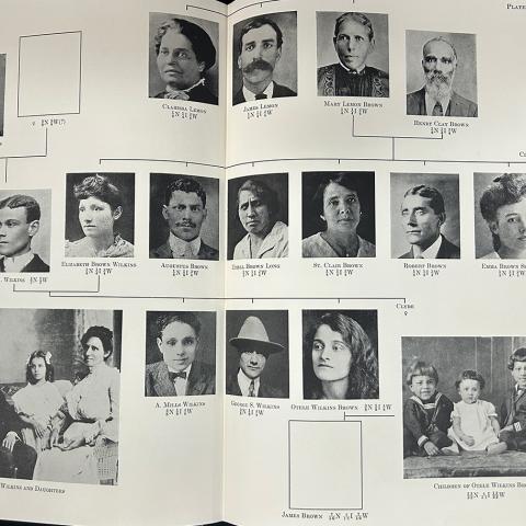 Photographs depicting the family tree for the Brown Family with notations on the percentage of white and Black each person is; A Study of Some Negro-White Families in the United States, Caroline Bond Day, E185.62 D3