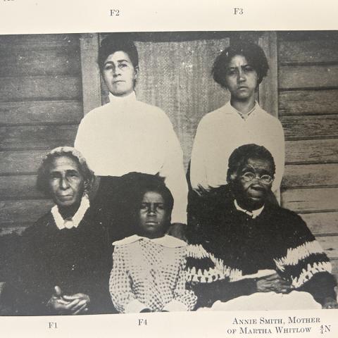 Photograph of four women and one girl that are a part of the Smith Family; A Study of Some Negro-White Families in the United States, Caroline Bond Day, E185.62 D3
