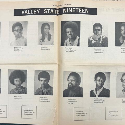 Class pictures of 12 of the 19 Black CSUN students who were arrested protesting inequitable treatment at CSUN in 1968; the pictures also show court sentences. The Black World, Vol. 1 No. 2, February 1970.  E185.5.B86. 