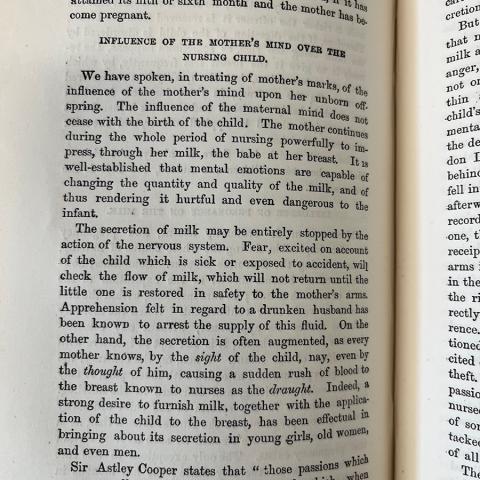 Text from The Physical Life of Woman about breast milk. RG121 .N2 1885