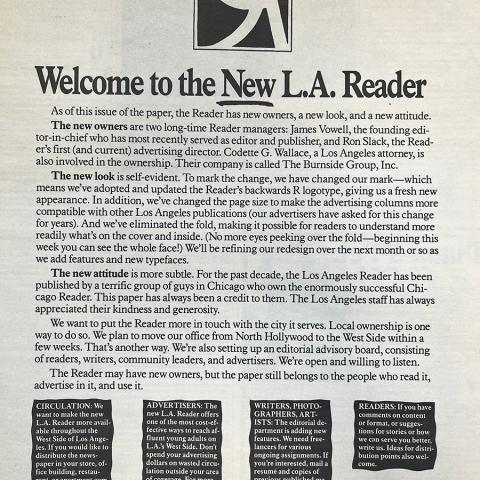 Letter to the reader after the ownership change and title update, February 17, 1989. NX1 .R42