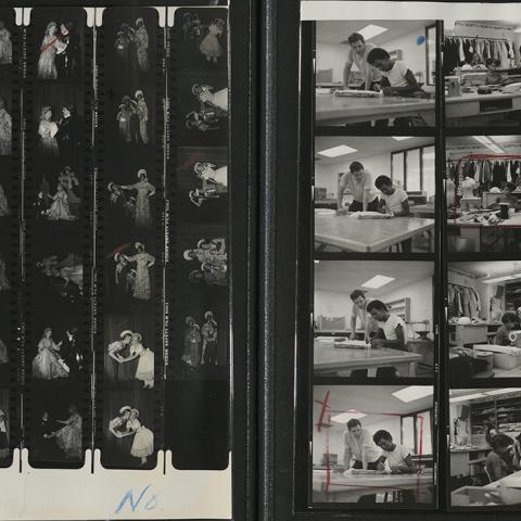 Photographs of Teenage Drama Workshop students and staff onstage and working in the costume shop. UAC-099, Box 78, Folder 21