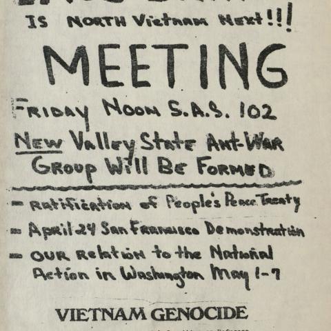 San Fernando Valley State College anti-war meeting flyer, 1971