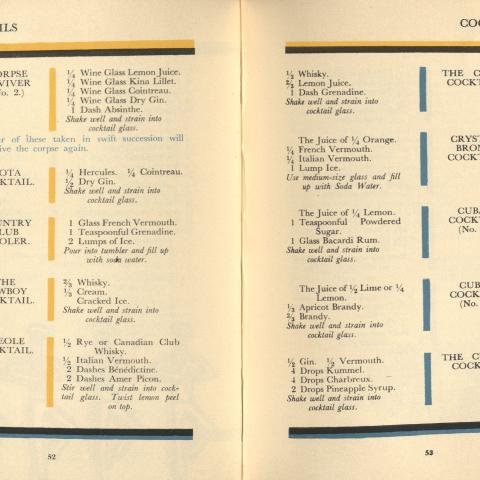 Cocktail recipes, including Craddock's Corpse Reviver (No. 2), Savoy Cocktail Book