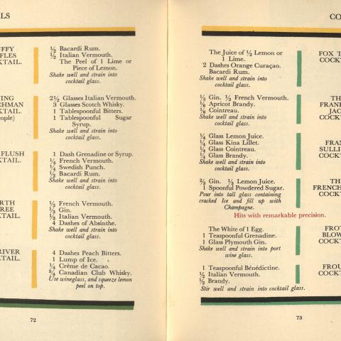 Cocktail recipes, including the French "75" Cocktail, Savoy Cocktail Book