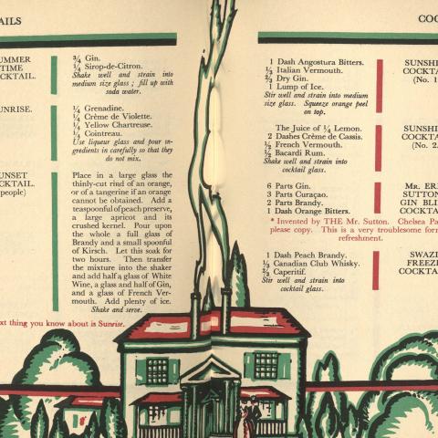 Cocktail recipes, including the Sunset Cocktail, Savoy Cocktail Book
