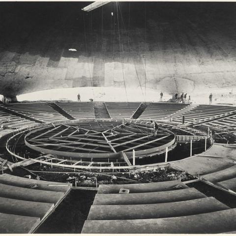 Photograph, Valley Music Theatre, interior of dome and seating construction, ca. 1963