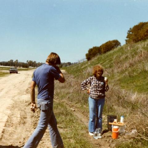 Volunteers taking a water break at the Sepulveda Wildlife Reserve, Spring 1980