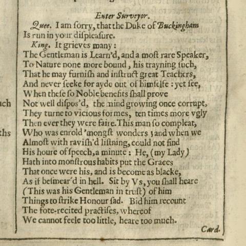 Excerpt from Act 1, Scene 2, William Shakespeare, The Famous History of the Life of King Henry the Eight