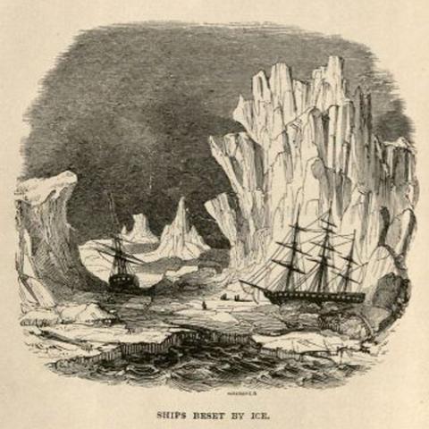Ships frozen in arctic ice. Winter in the Arctic Regions