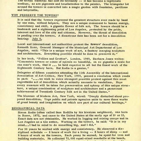 Leaflet, Simon Rodia's Towers