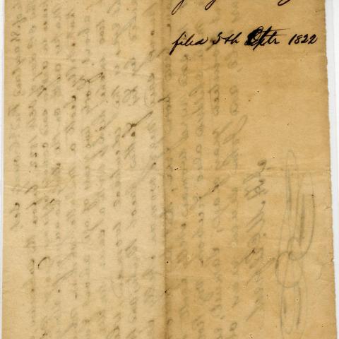 Cover of Affidavit Confirming that Nelly Scott and her Children, Robert, Samuel, and John, Were Freeborn, October 1822