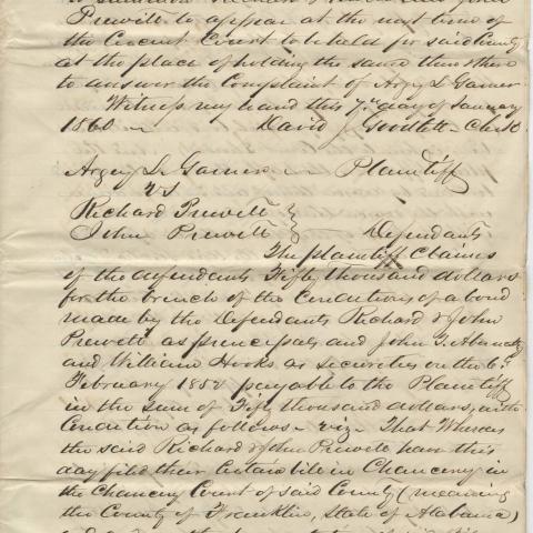 Page 1 of Summon of Richard Prewitt and John Prewitt to appear in court
