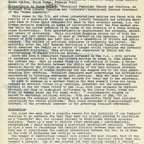Socialist Feminist Network meeting minutes, November 6, 1982