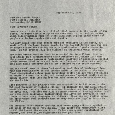 Letter from Janice Hinkston to then Governor Ronald Reagan