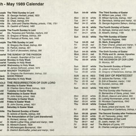 Church calendar, The Tablet, volume 2, number 3