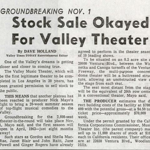 Stock Okayed for Valley Theater, Valley Times, ca. 1962