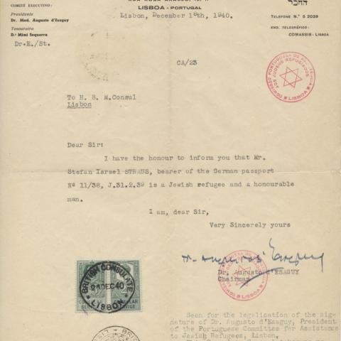 Correspondence with the Portuguese Commission for Assistance to Refugee Jews, December 18, 1940
