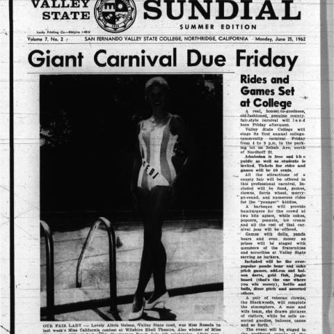 Summer Sundial article highlighting a free carnival on campus in 1962, June 25, 1962