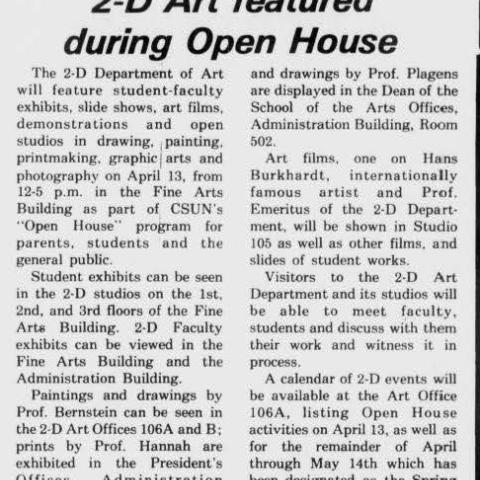 Open House at the Fine Arts Building. Sundial, April 11, 1975