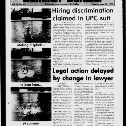 Summer Sundial article displaying photographs of a child splashing around in the pond on campus, June 22, 1976