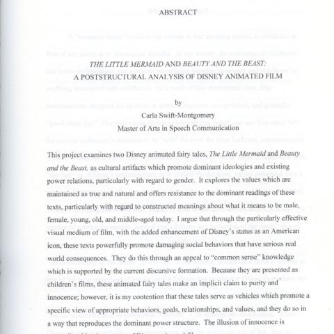 Swift-Montgomery, Carla. The Little Mermaid and Beauty and the Beast: A Poststructural Analysis of Disney Animated Film. 1997. Abstract. 