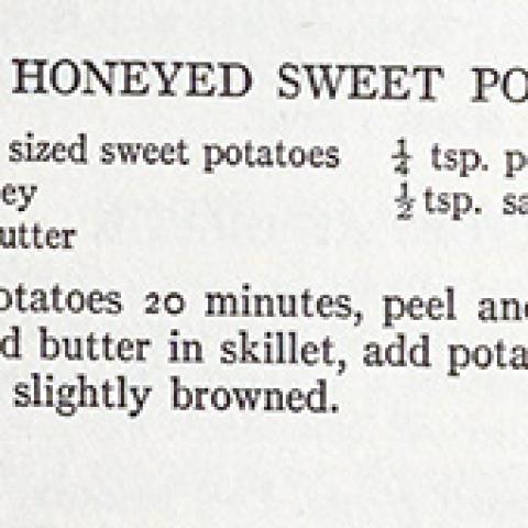 Page 74 Honeyed Sweet Potatoes, For men only; a cook book, by Achmed Abdullah, 1937. TX652 .A23 1937