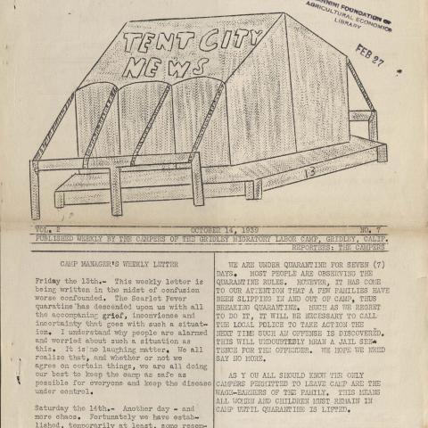 Tent City News, Gridley Migratory Labor Camp, October 14, 1939