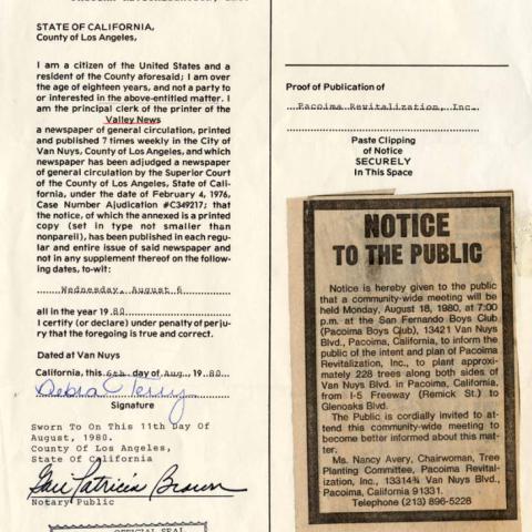 Public notice of meeting to announce tree-planting project, 1980