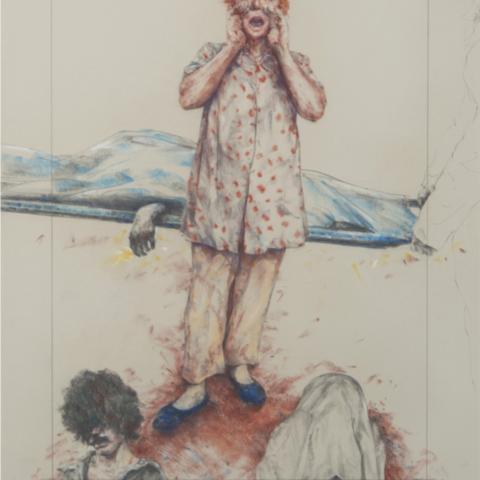 Joyce Treiman, "Incident I," pastel and graphite on paper, 1983