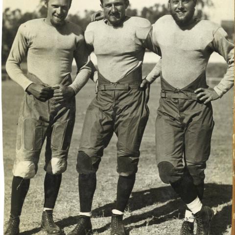 Scrapbook page depicting The House of David, photograph of Occidental College football players, ca. 1920s