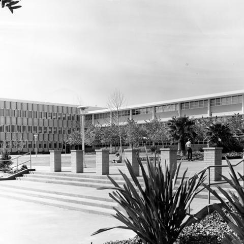 Fine Arts building and lawn at San Fernando Valley State College