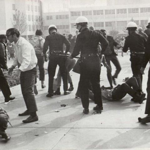 San Fernando Valley State College students clash with LAPD, 1968